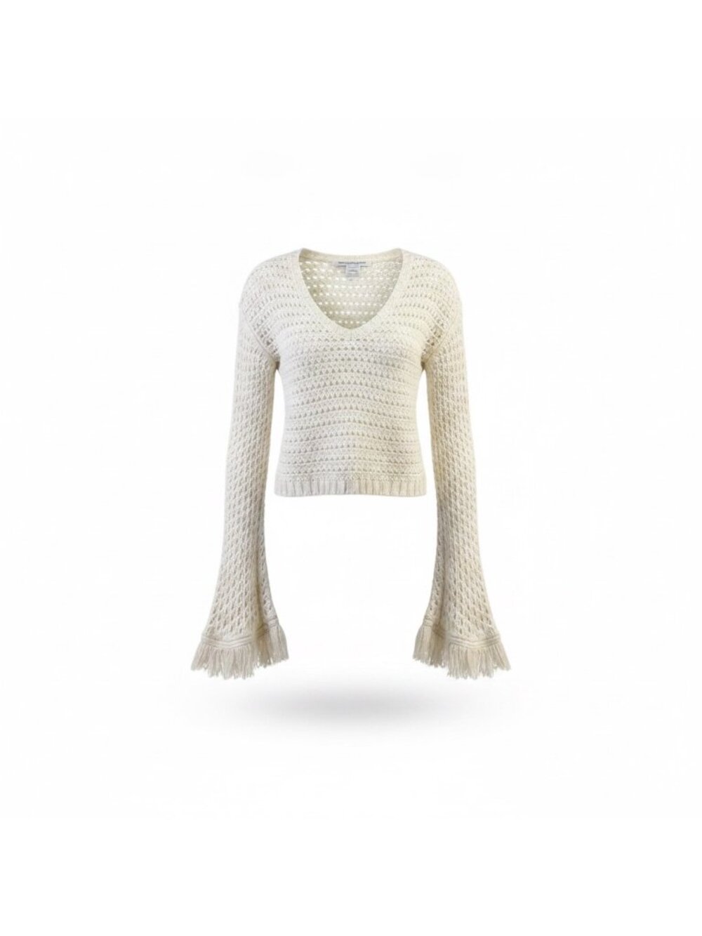 American Rag Womens Ivory Crochet Fringe Bell Sleeve Sweater 100% Cotton Sz M